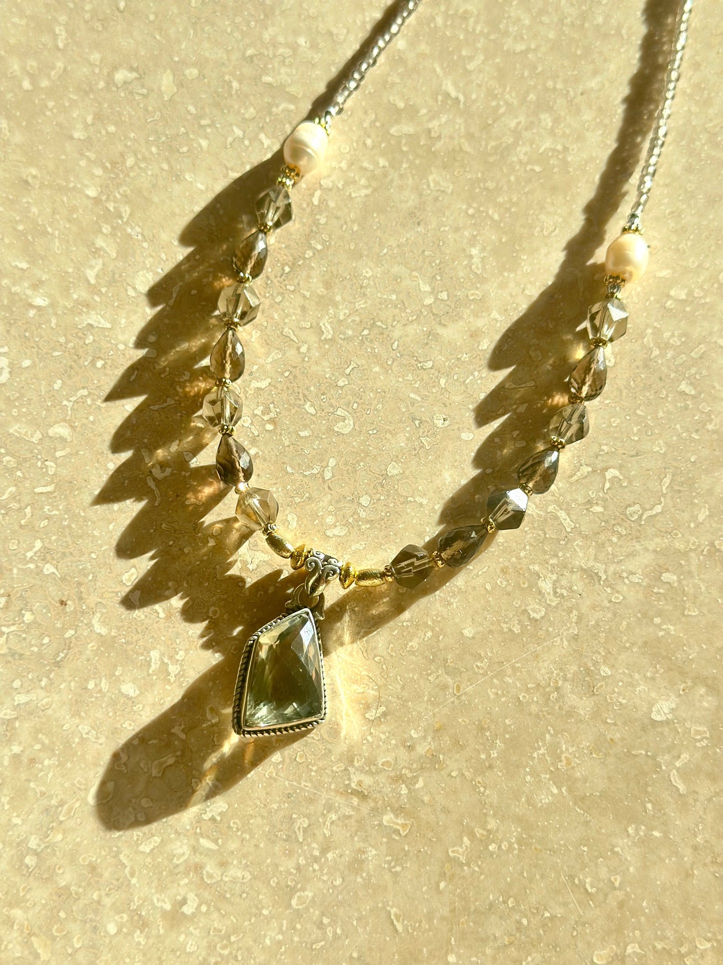 Collier Quartz fumé & Améthyste verte