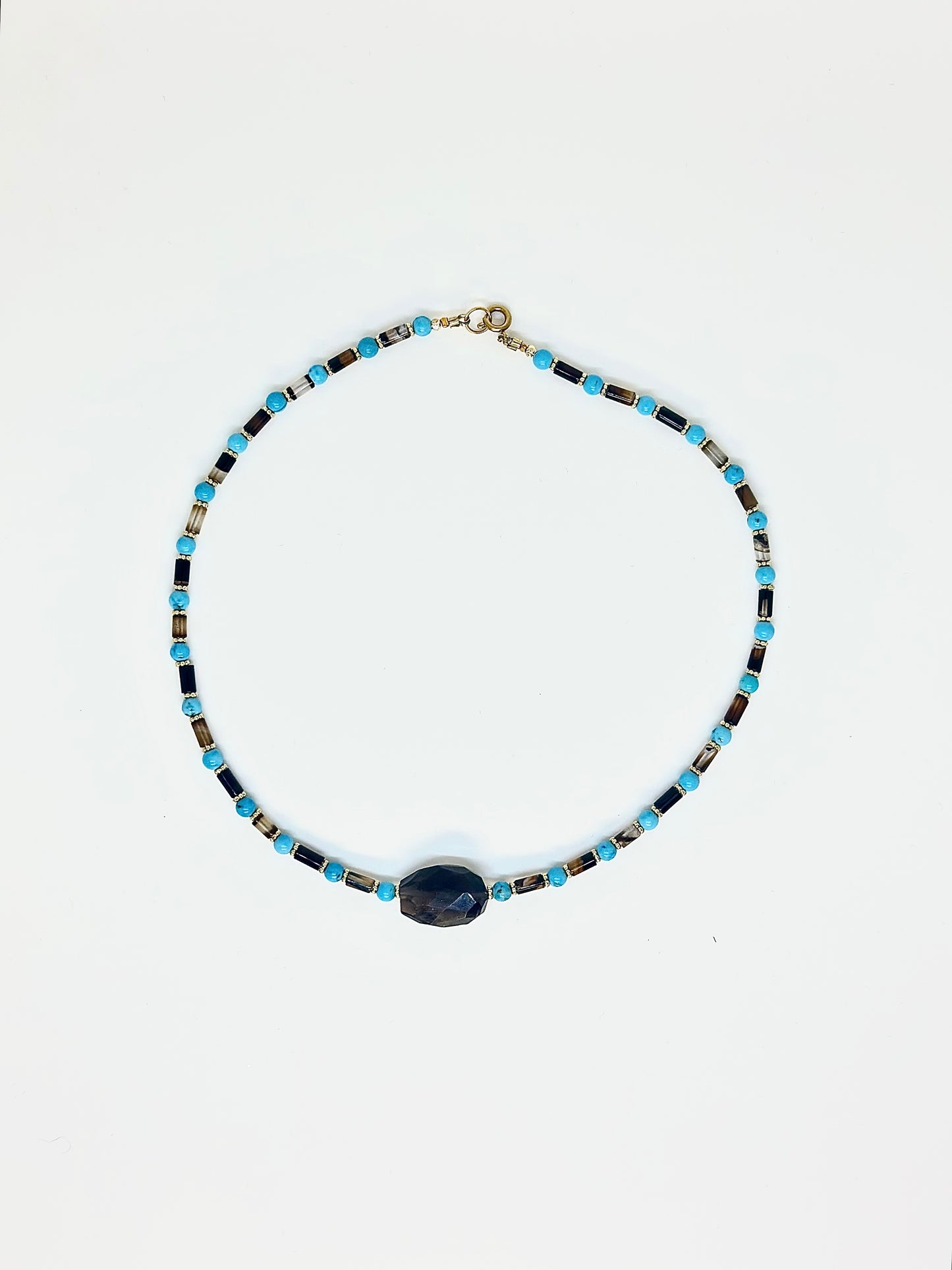 Collier Turquoise, Quartz fumé & Agathe