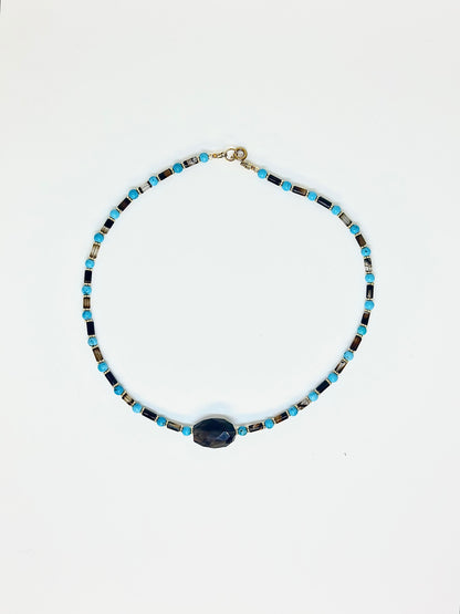 Collier Turquoise, Quartz fumé & Agathe