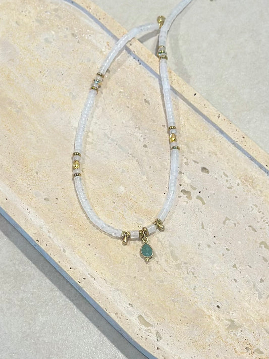 Collier “Paix lucide”
Cristal de roche et Amazonite