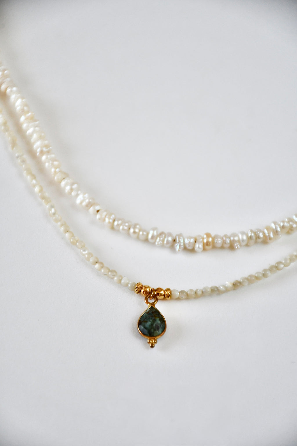 Collier 2 rangs Keishi perles d’eau douce & Turquoise