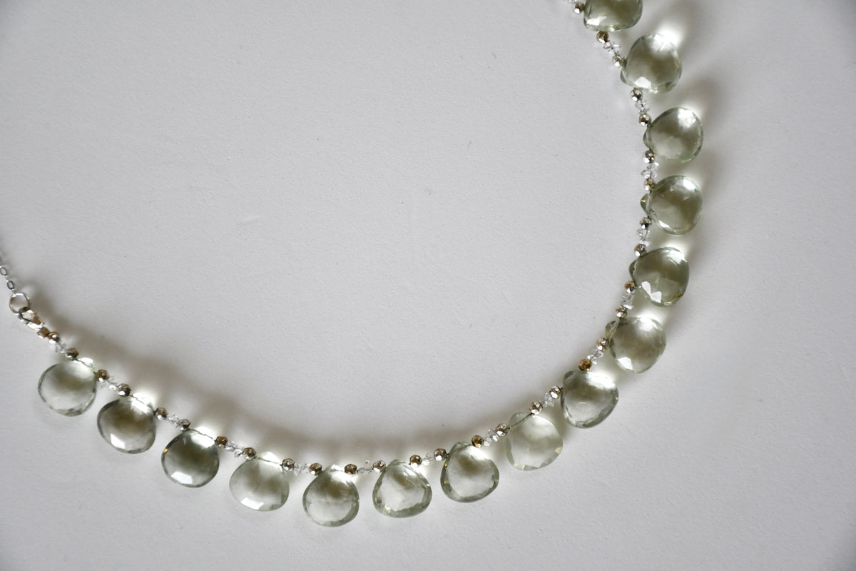 Collier gouttes Diamant Herkimer & Améthyste verte sur argent 925