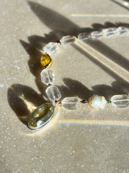 Collier Cristal de roche & Quartz citron