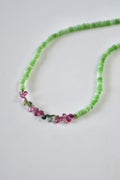 Collana Opale verde del Perù & Tormalina anguria — Il cuore in fiore
