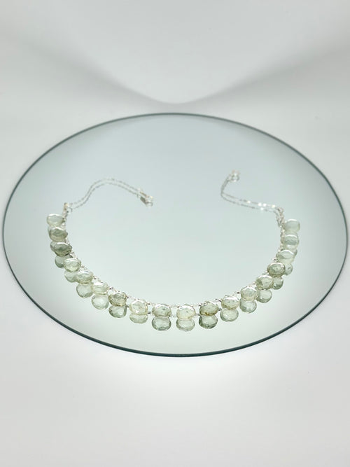 #130 Collier gouttes Diamant Herkimer & Améthyste verte sur argent 925