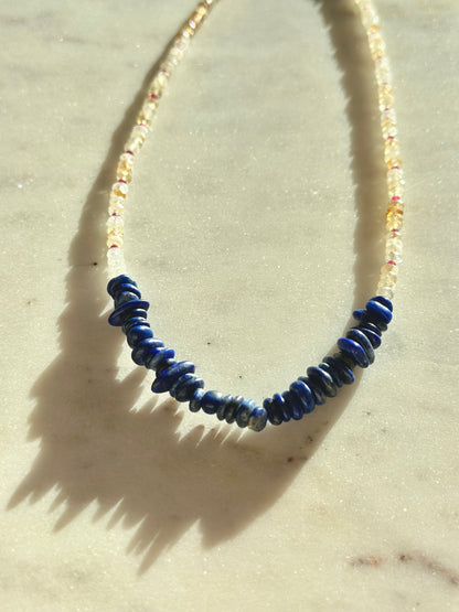 Collier Lapis Lazuli, Citrine & Quartz — Sagesse intérieure et clarté lumineuse