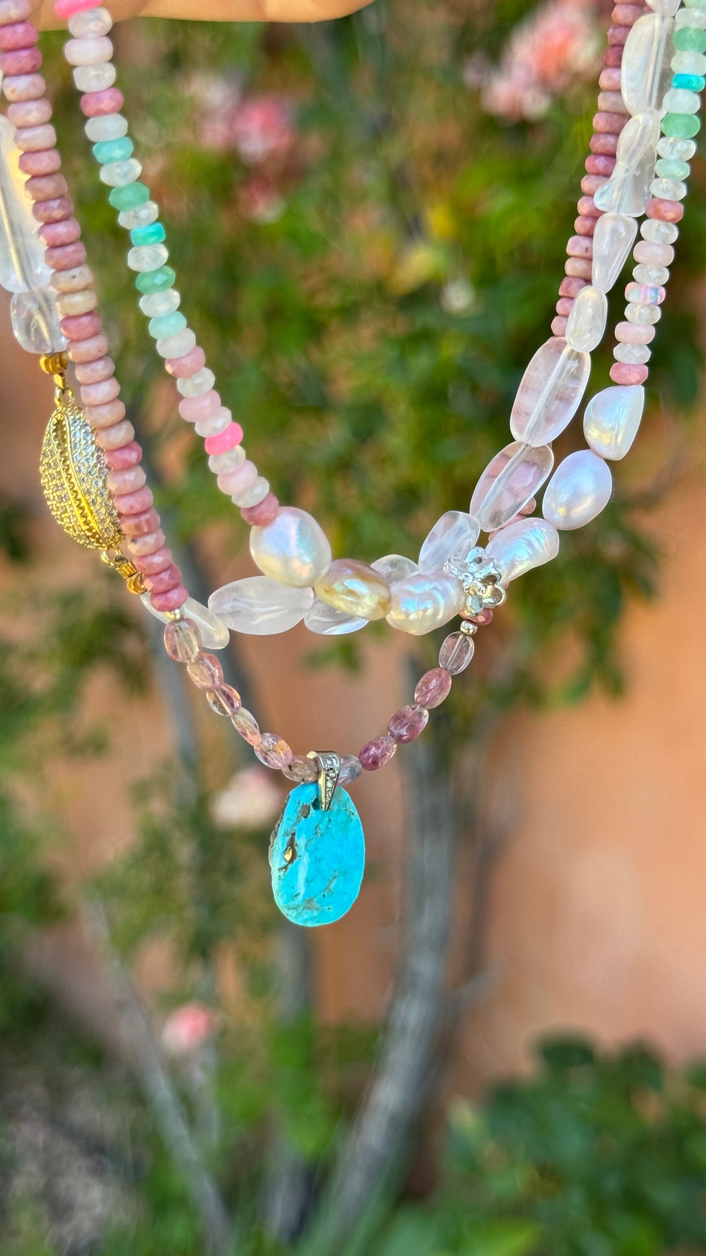 Collana Turchese, Tormalina e Rodonite — La guarigione in tutto il suo splendore