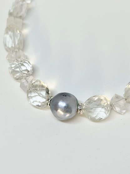 Collier Perle de Tahiti & Cristal de Roche