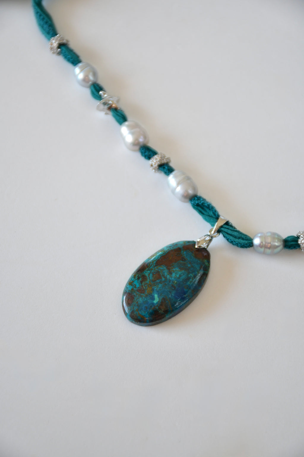 Collana Crisocolla azzurrite e Perle d'acqua dolce