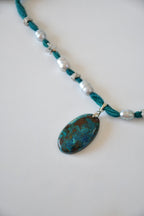 Collana Crisocolla azzurrite e Perle d'acqua dolce