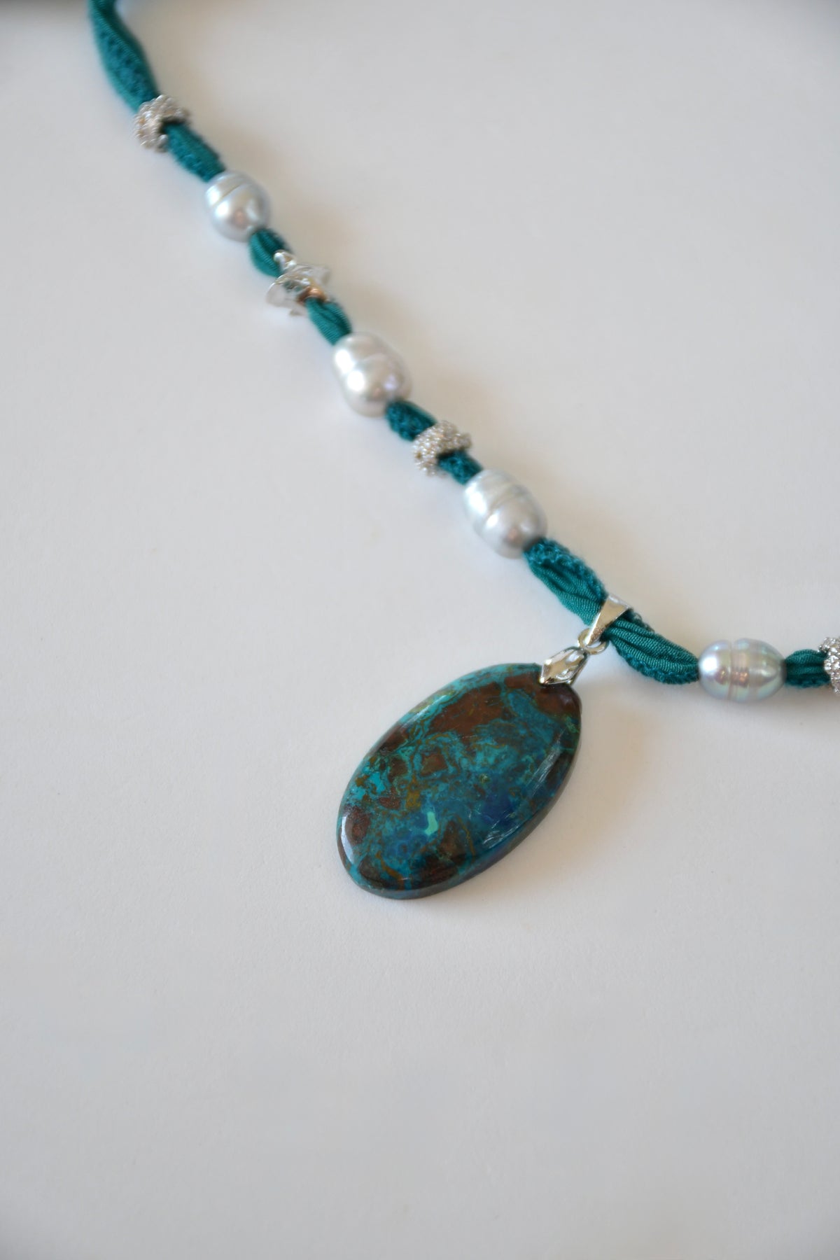 Collana Crisocolla azzurrite e Perle d'acqua dolce