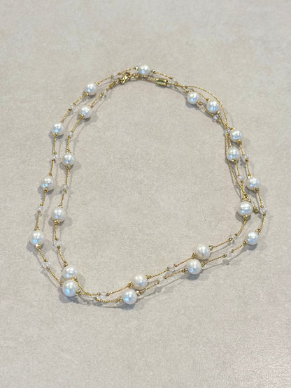 Collier “Cycle de lumière”, 21 perles de culture, doré, à porter en double ou en sautoir