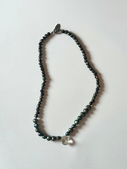 Collier perles d’eau douce, Cristal de roche & Pyrite