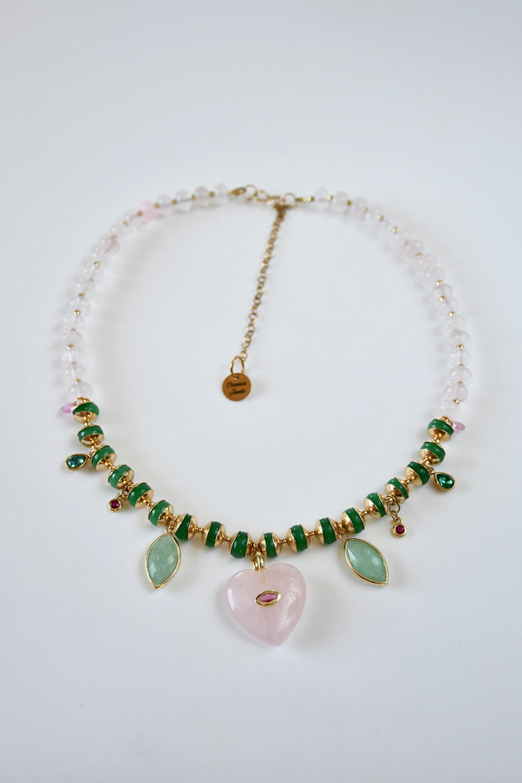 Colliers Charms, Quartz rose, Aventurine & Jade — L’harmonie du cœur