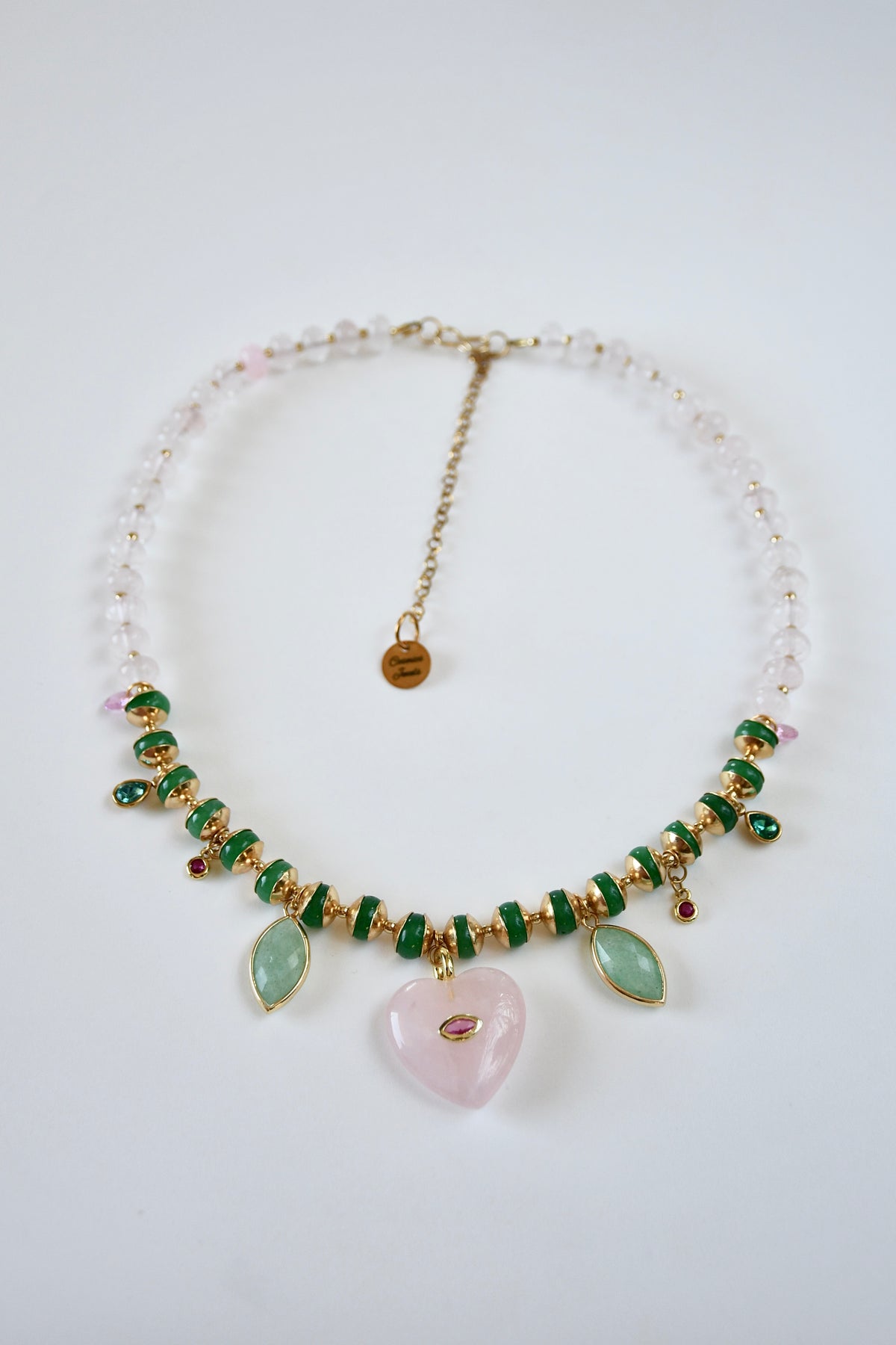 Colliers Charms, Quartz rose, Aventurine & Jade — L’harmonie du cœur