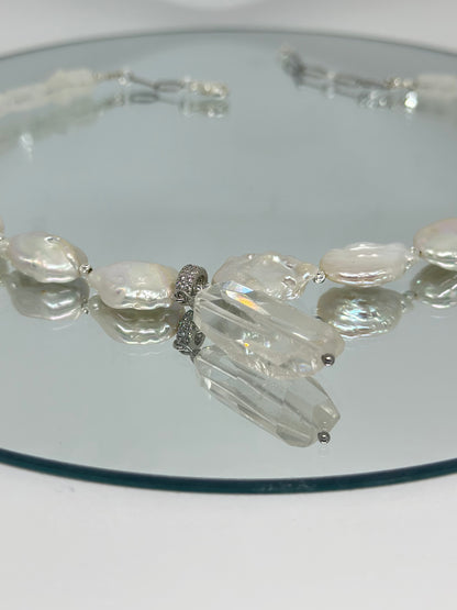 Collier Cristal de roche, Pierre de lune & Perles d’eau douce