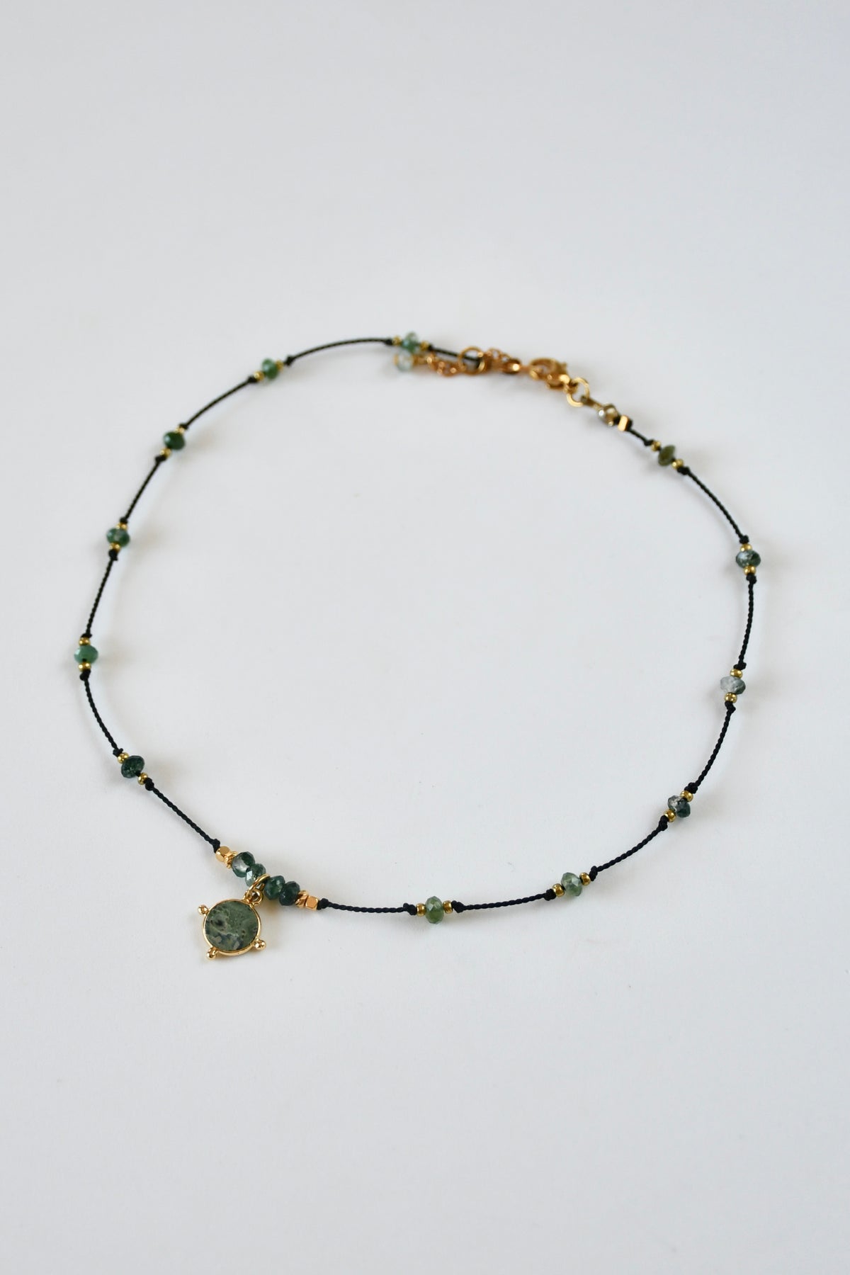Collier de soie Agate Mousse et Jaspe Vert