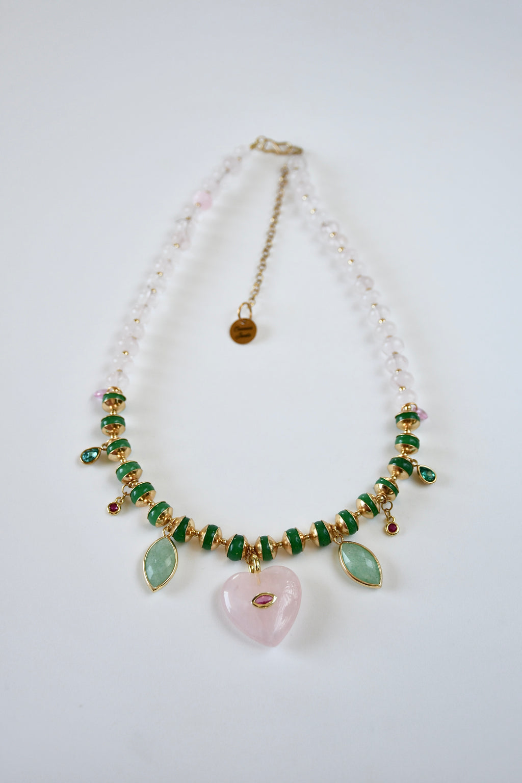 Colliers Charms, Quartz rose, Aventurine & Jade — L’harmonie du cœur