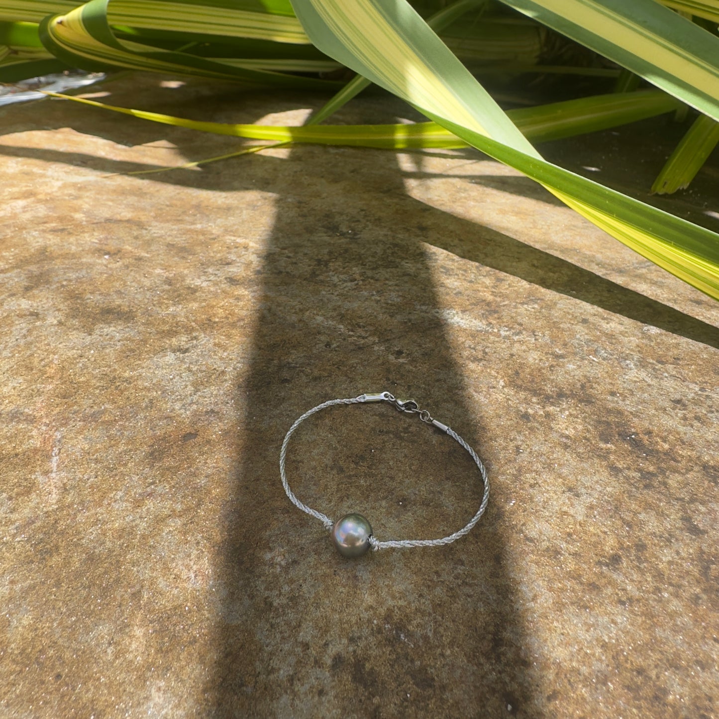 Bracelet perle de Tahiti cordon argenté