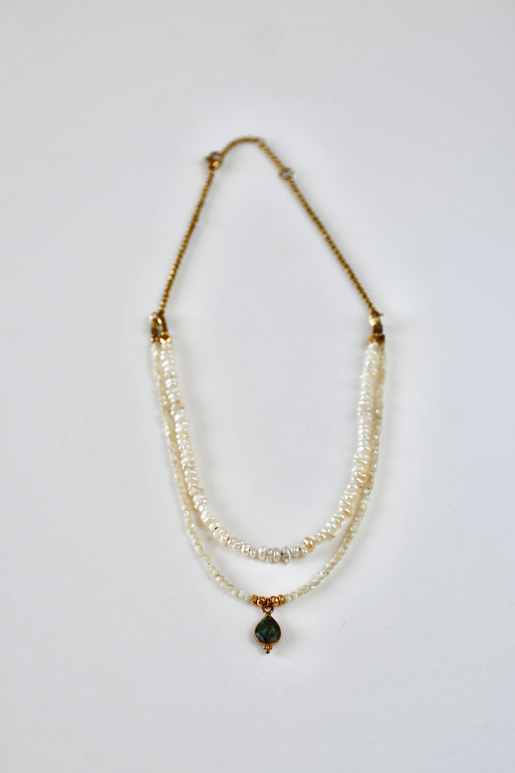 Collier 2 rangs Keishi perles d’eau douce & Turquoise