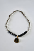 Collier Turquoise noire, Quartz fumé & Grenat