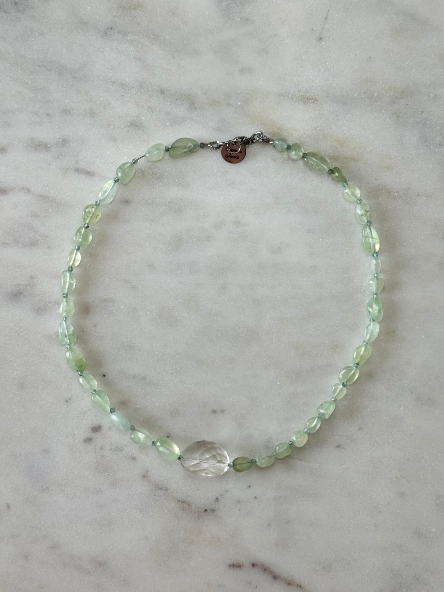 Collier Prehnite & Cristal de roche — La clarté du cœur
