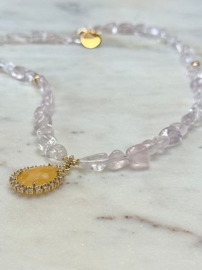 Collier Quartz rose & Jade — L’Amour Tranquille