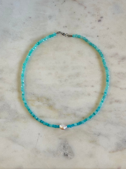 Collier Opale Éthiopienne, Amazonite & Perle d’eau douce — L’âme apaisée
