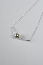 Collier diamants d’Herkimer & perle de Tahiti sur agent 925 – Clarté cristalline et profondeur
