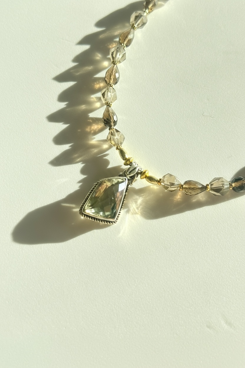 Collier Quartz fumé & Améthyste verte