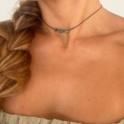 Collier de soie Turquoise Africaine et Pyrite
