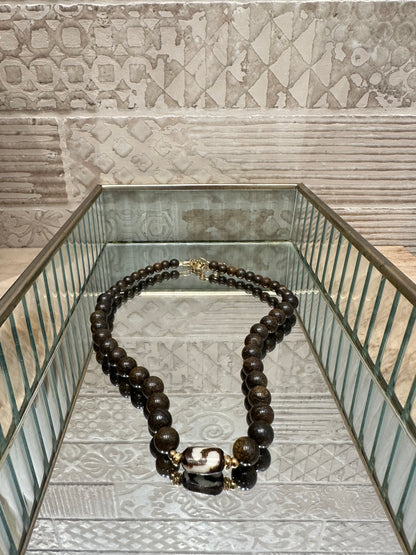 Collier bronzite et corne
