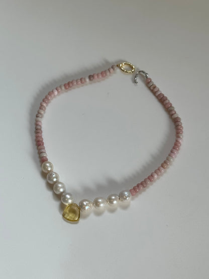 Collier Perles d’eau douce & Opale rose