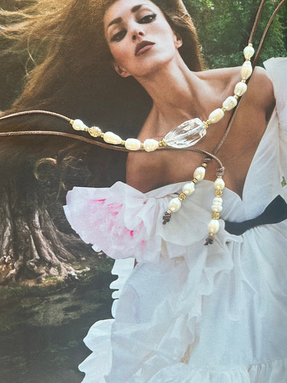 Collier Perles d’eau douce & Cristal de roche double tour
