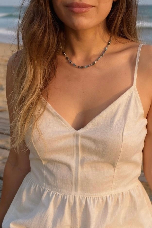 Collier opalescent, talisman – Opale noire d’Éthiopie, Pyrite et Labradorite | Protection, ancrage et lumière intérieure