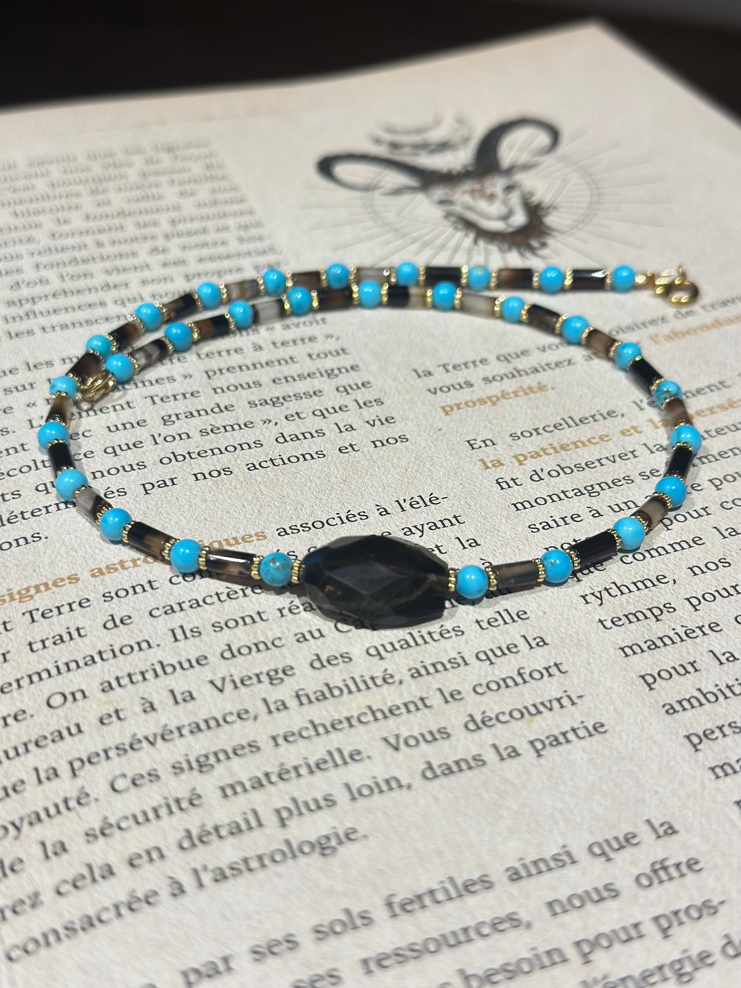 Collier Turquoise, Quartz fumé & Agathe