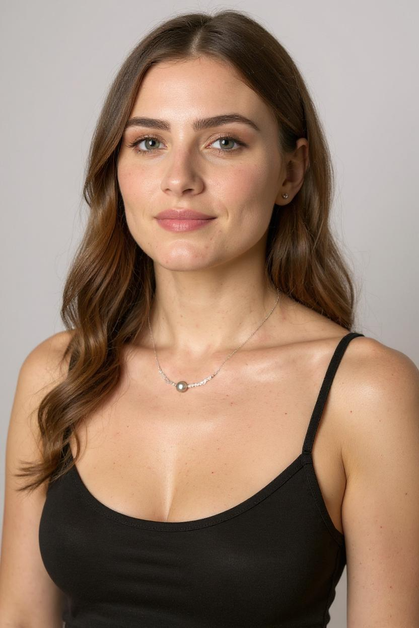 Collier diamant d’Herkimer & perle de Tahiti – Clarté cristalline et profondeur