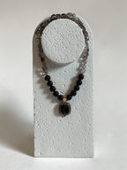 Collier Turquoise noire, Quartz fumé & Grenat