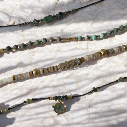 Collier de soie Agathe Mousse et Jaspe Vert