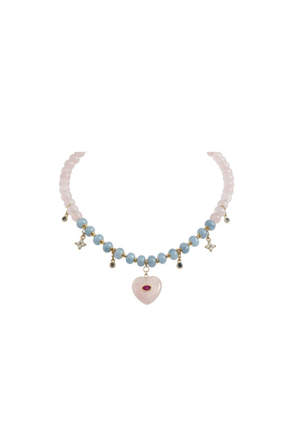 Halsketten Opal, Aquamarin & Rosenquarz + Anhänger