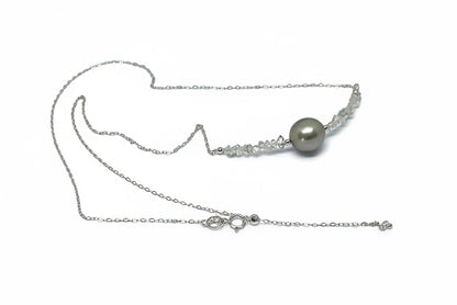 Collier diamant d’Herkimer & perle de Tahiti – Clarté cristalline et profondeur