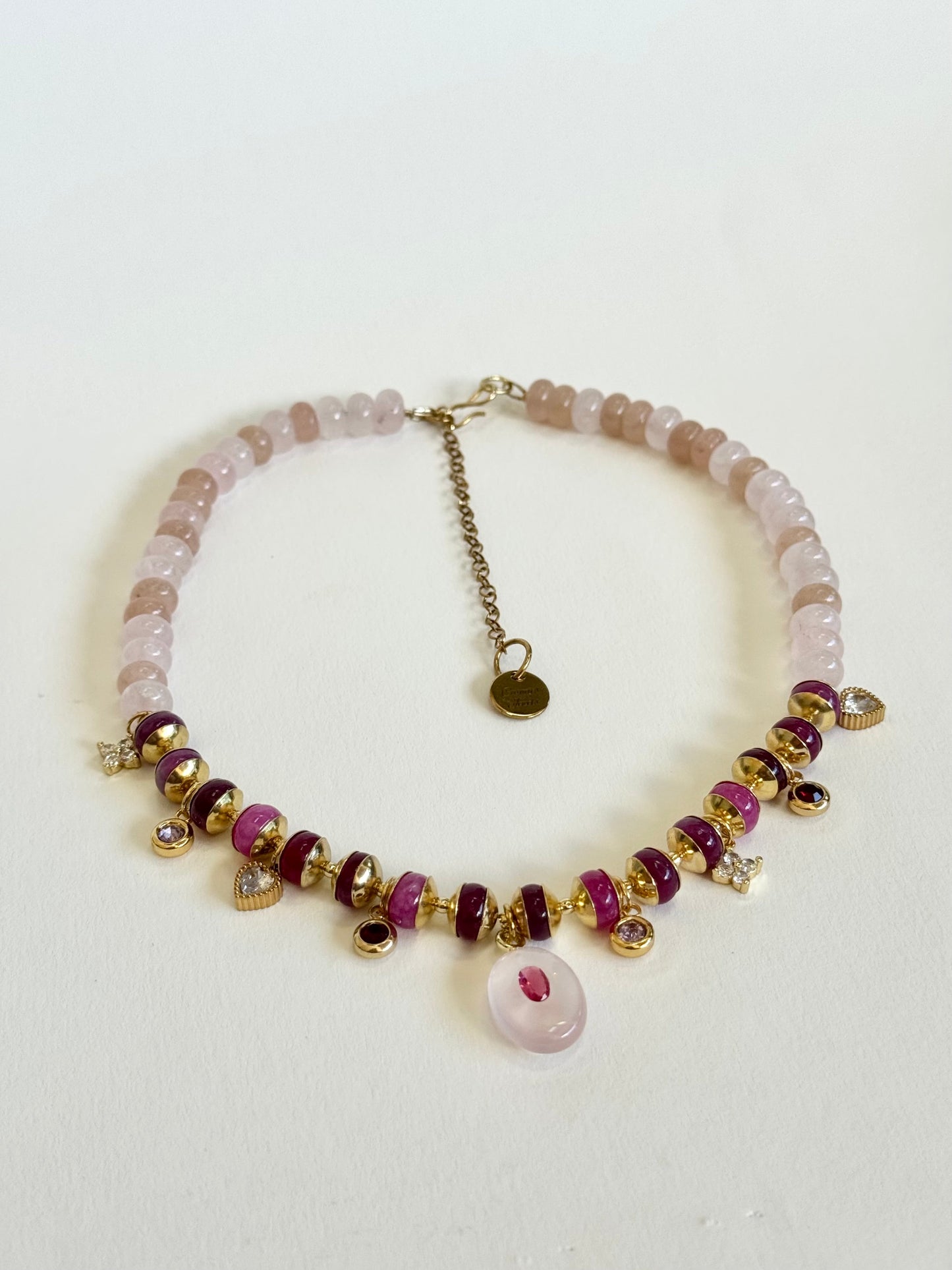 Collier Charms Jade & Quartz rose