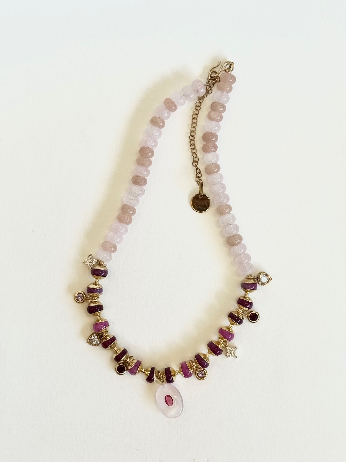 Collier Charms Jade & Quartz rose