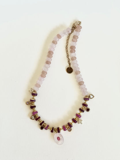 Collier Charms Jade & Quartz rose