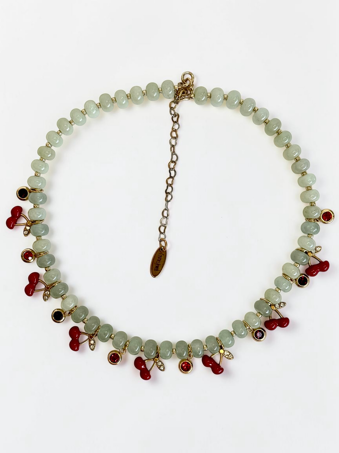 Collier Charms Jade & breloques cerises