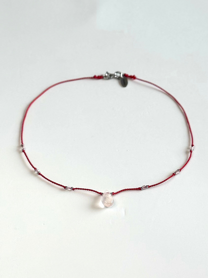 Collier Quartz rose sur soie
