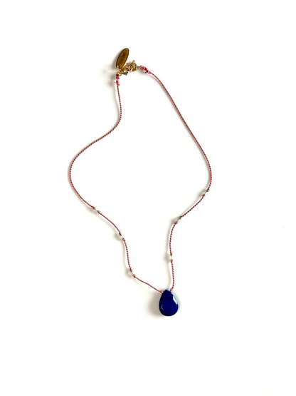 Collier Lapis-lazuli & Aigue-marine sur soie