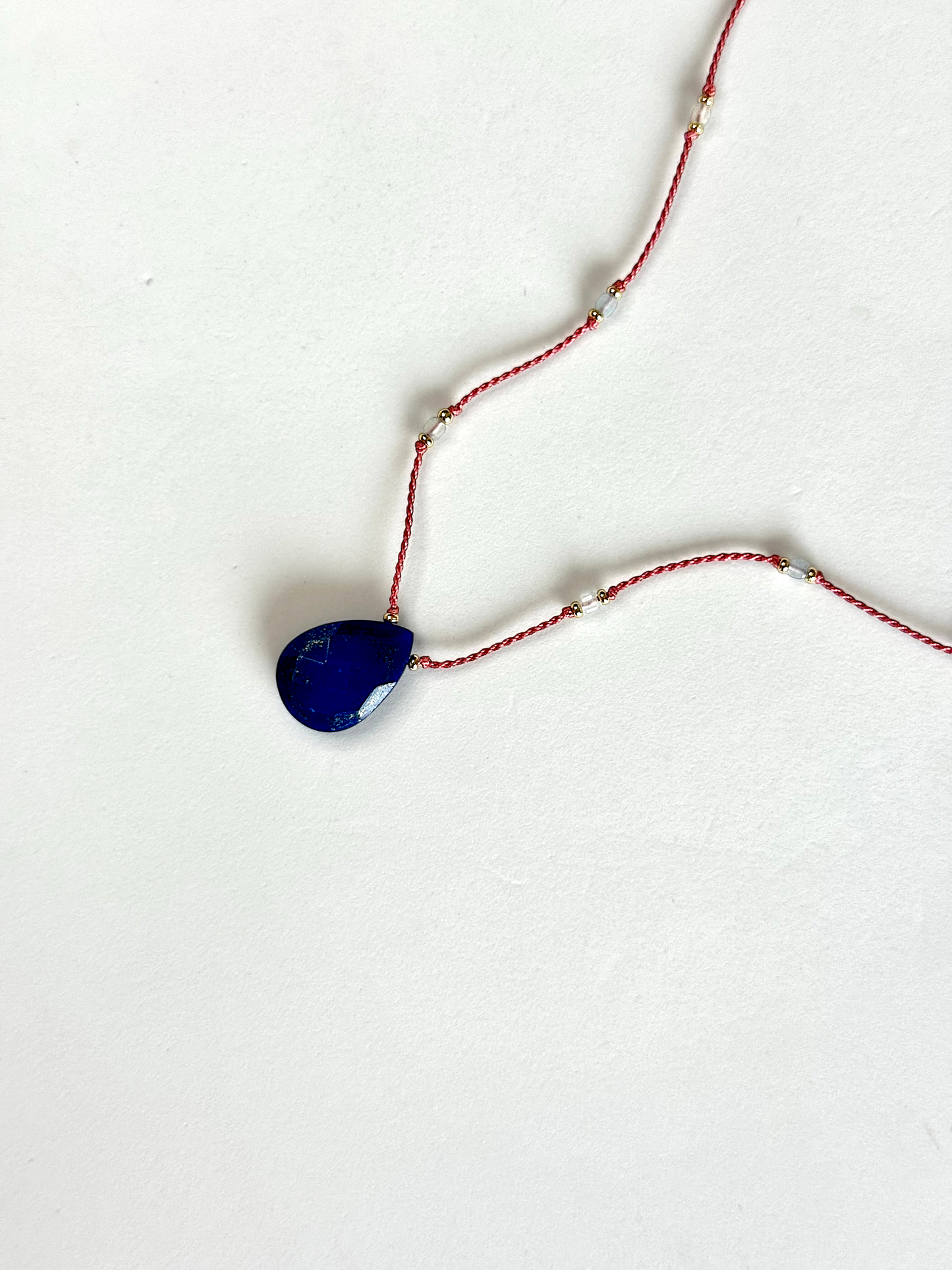 Collier Lapis-lazuli & Aigue-marine sur soie