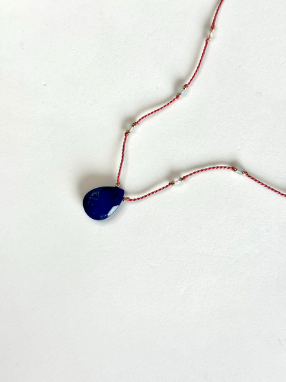 Collier Lapis-lazuli & Aigue-marine sur soie