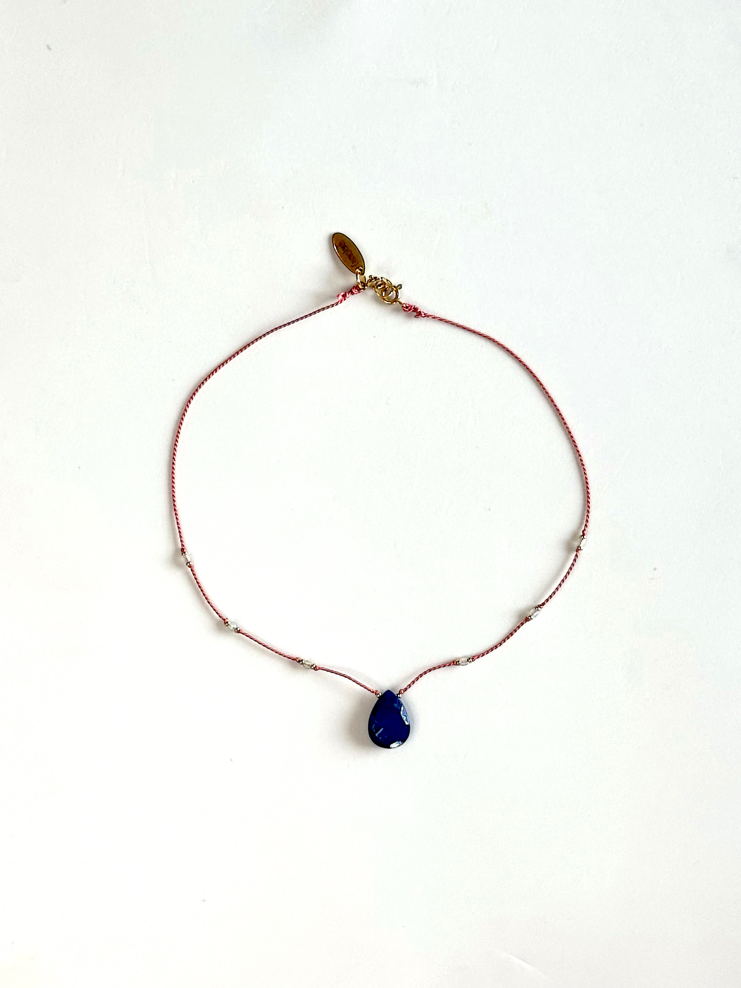 Collier Lapis-lazuli & Aigue-marine sur soie